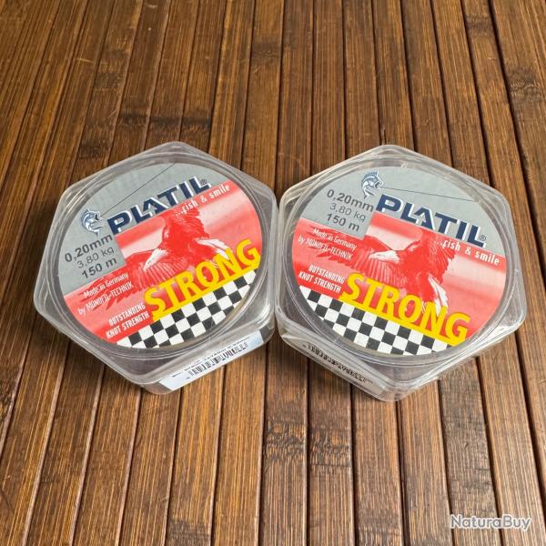 LOT P�CHE DESTOCKAGE 2 BOBINES PLATIL Nylon Platil Strong Brun 150 m�tres 0,20 mm