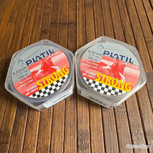 LOT P�CHE DESTOCKAGE 2 BOBINES PLATIL Nylon Platil Strong Brun 150 m�tres 0,22 mm