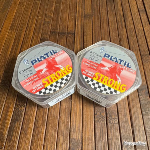 LOT P�CHE DESTOCKAGE 2 BOBINES PLATIL Nylon Platil Strong Brun 150 m�tres 0,16 mm