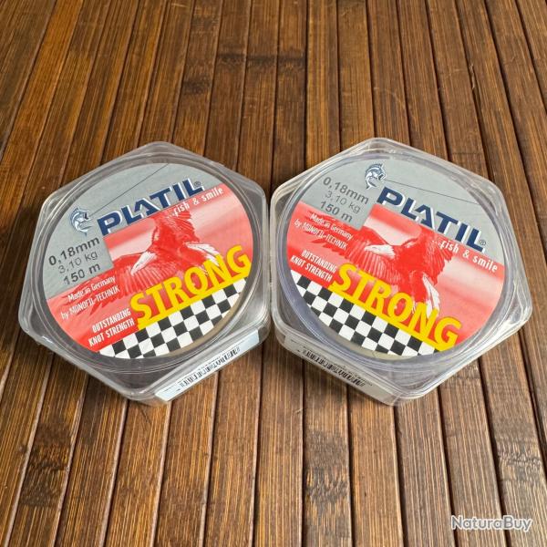 LOT P�CHE DESTOCKAGE 2 BOBINES PLATIL Nylon Platil Strong Brun 150 m�tres 0,18 mm