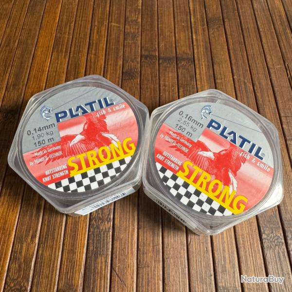 LOT P�CHE DESTOCKAGE 2 BOBINES PLATIL Nylon Platil Strong Brun 150 m�tres 0,14 mm et 0,16 mm
