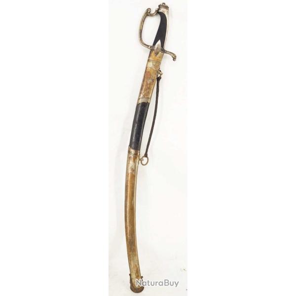 RARE SABRE D'OFFICIER DE CHASSEUR A CHEVAL OU HUSSARD EN ARGENT 950M TETE VIEILLARD - FRANCE REPUBLI