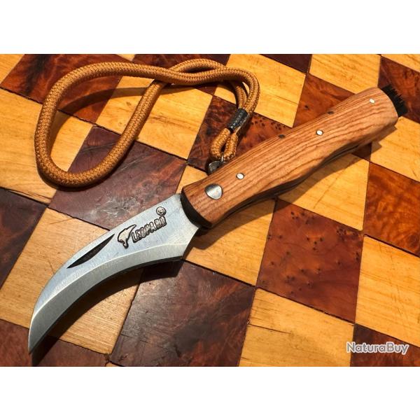 Couteau  champignon avec lacet et brosse - Teck