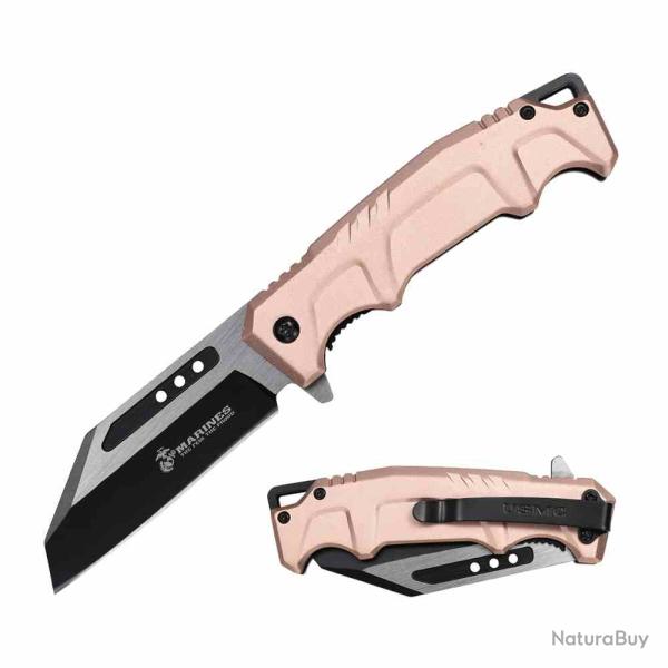 Couteau USMC A/O Lame Acier 3Cr13 Manche Aluminium Tan Liner Lock USMA3006TN