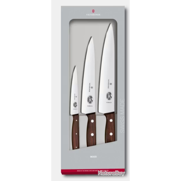 Victorinox Wood3 - Set de cuisine 3pices au manche bois lgant  ref 5.1050.3G