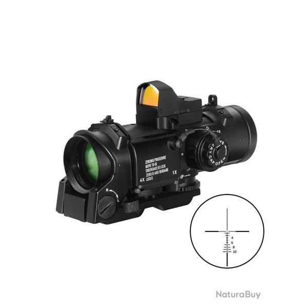Lunette 1x-4x Fixe Polyvalente Mini Point Rouge D�tachable HD Etanche Chasse Tir Tactique Noir
