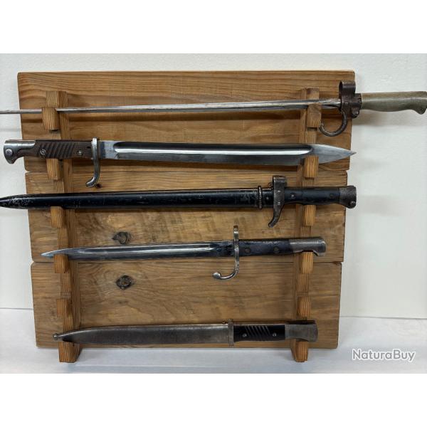 PRESENTOIR MURAL EN BOIS SAPIN VIEILLI POUR 6 BAIONNETTES