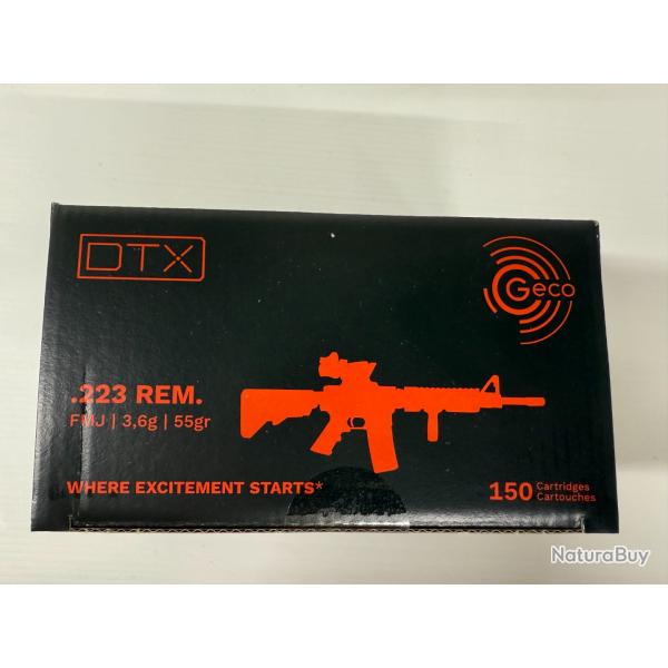 GECO CAL 223R DTX FMJ 3.6G/55GR VENDU PAR 8  BOITES DE 150 BALLES FRAIS DE PORT OFFERT