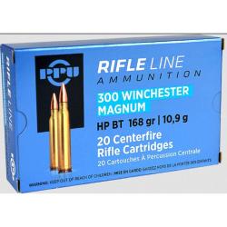 Cartouches PPU Calibre 300 WINCHESTER MAGNUM HPBT 168grs - Boite de 20 unit&eacute;s