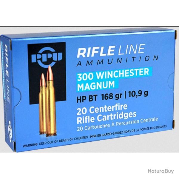 Cartouches PPU Calibre 300 WINCHESTER MAGNUM HPBT 168grs - Boite de 20 unit�s