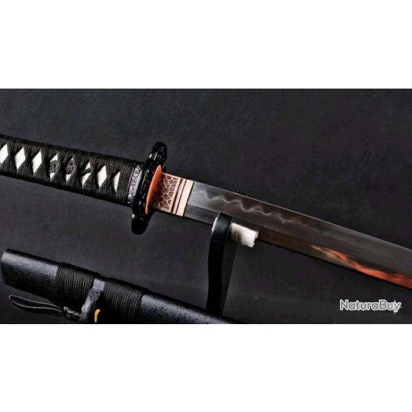 Puissant Katana japonais forg� main, T10 Kobuse Folded, tremp� � l'argile, pour la coupe et la batai