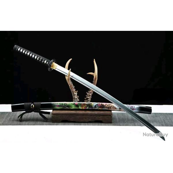Katana tigre japonais forg� main en acier solide, bataille, coupe, tranchant rasoir