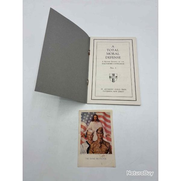 WW2 Rare livret militaire religieux de cat�chisme US (1941) + Image de pri�re (1942)