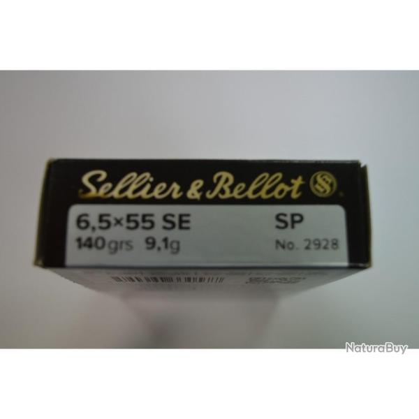 1 BOITE DE 20 MUNITIONS SELLIER & BELLOT CALIBRE 6.5X55SE OGIVES SP 140 G/9.1 GR  NEUVE