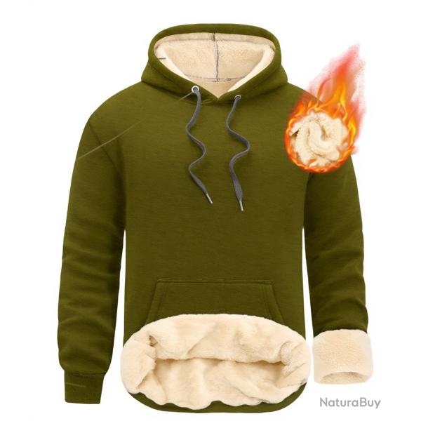 Sweat � Capuche Homme doubl� polaire vert - Garde au chaud