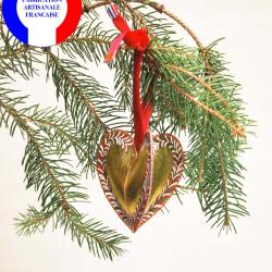 Suspension de No&euml;l en cuir dor&eacute; peinte &agrave; la main Amour en Cage