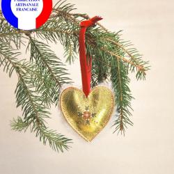 Suspension de sapin de No&euml;l en cuir d'agneau et mouton peint &agrave; la main