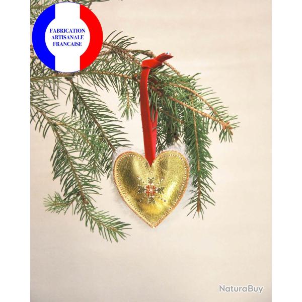 Suspension de sapin de No�l en cuir d'agneau et mouton peint � la main