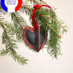Suspension de No&euml;l en cuir Gris peinte &agrave; la main Amour en Cage