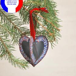 Suspension de No&euml;l en cuir Gris peinte &agrave; la main Amour en Cage Bleu Blanc Rouge
