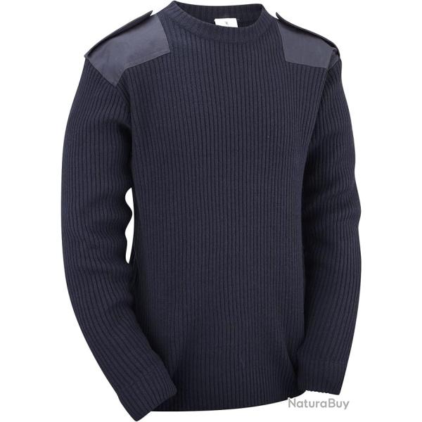 Pull militaire � col rond et coudes renforc�s - Bleu marine