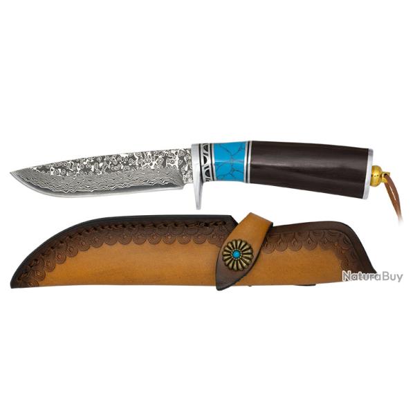 Couteau  DAMASCUS  manche bois et r�sine  lame de 12 cm