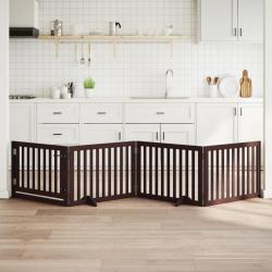 Barri&egrave;re pour chiens avec porte 4 panneaux bois de peuplier