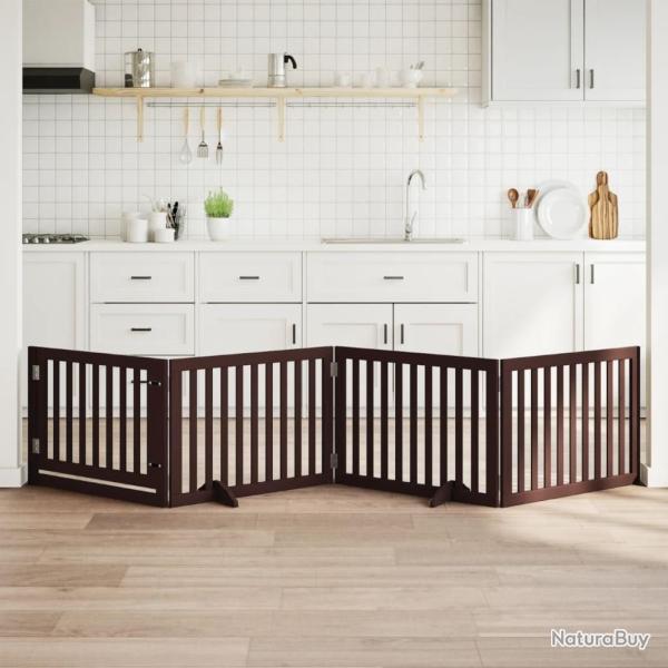 Barri�re pour chiens avec porte 4 panneaux bois de peuplier alsavelo