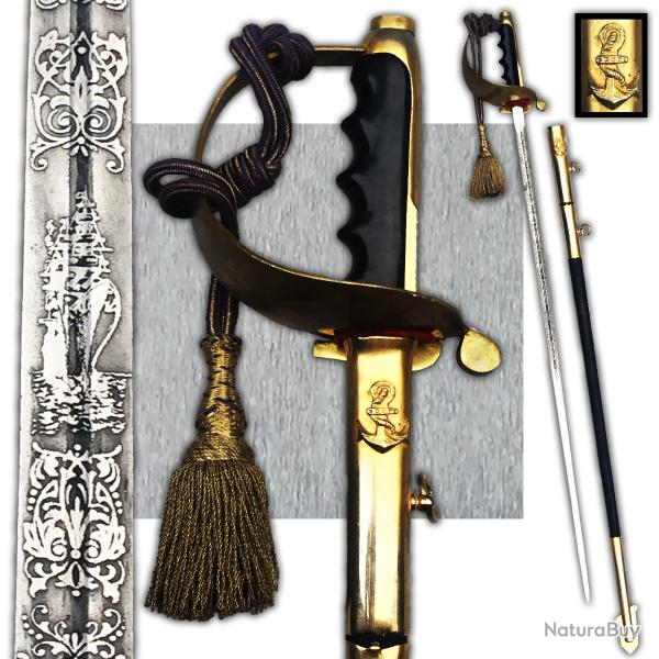 TRES RARE SABRE ITALIEN ARO-NAVAL LAME GRAVE WW1-2 XX ORIGINAL