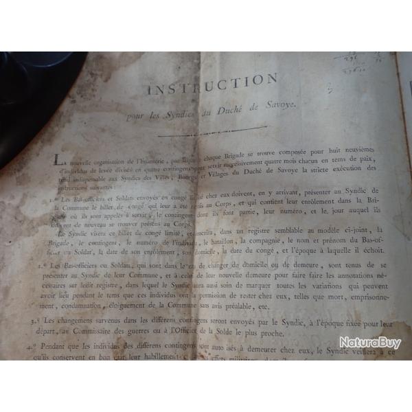 Ancien document du duch� de Savoie pour Bas officiers et soldats de lev�e en cong�