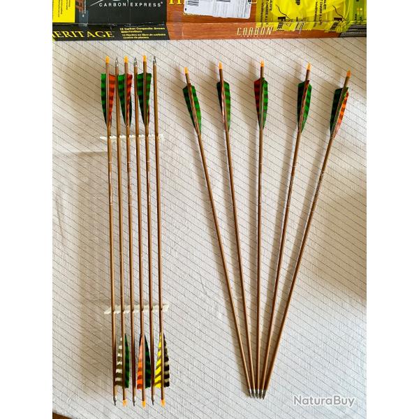 Lot Fl�ches Carbon Express H�ritage350 Pr�tes � l'emploi avec empennage, encoche et pointe (L 79cm)