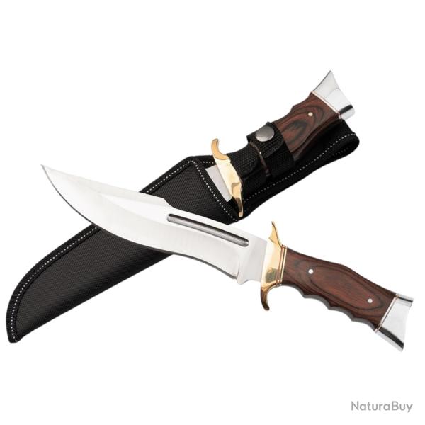 Couteau BSH  chasse classique  lame bowie / garde protectrice manche bois