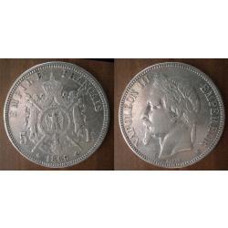 France 5 Francs 1869 BB Atelier Strasbourg Piece Argent Ecu Piece Frcs Frs Frc