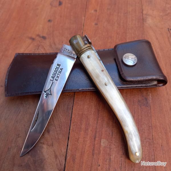 Joli Couteau LAGUIOLE EXTRA G.DAVID Manche en Corne avec tui