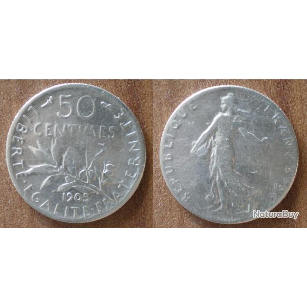 France 50 Centimes 1905 Piece Argent Semeuse Centime