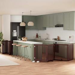 Barri&egrave;re pour chien porte pliable 12 panneaux bois de peuplier