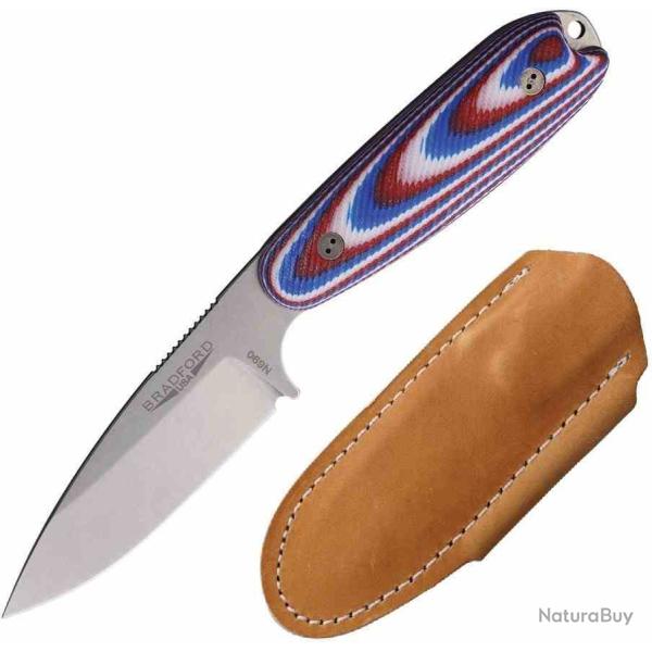 Couteau Bradford Guardian 3.5 Lame Acier N690 Manche G10 Bleu/Blanc/Rouge Etui Cuir USA BRAD35S125