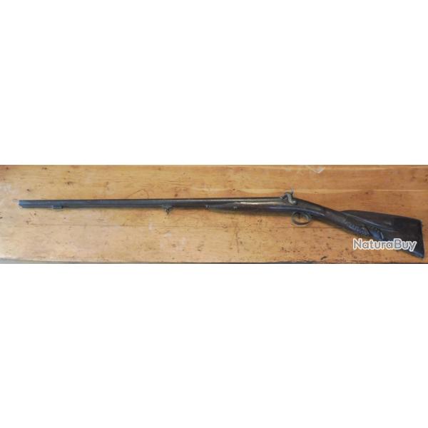fusil chasse ancien a chiens poudre noire 19em crosse d�cor�