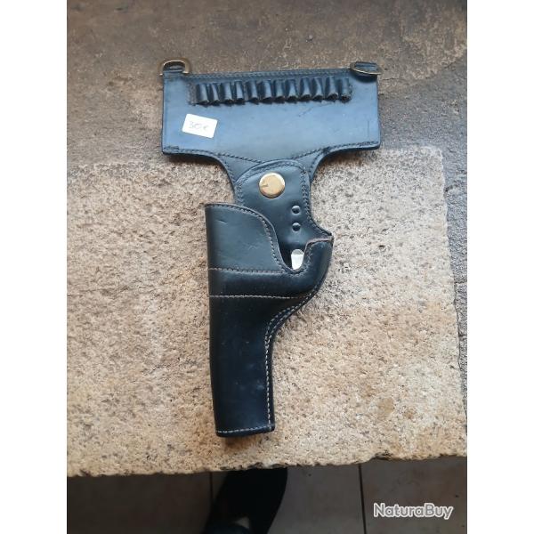 �tui/Holster noir gaucher pour revolver 38 en cuir avec porte balle. TBE