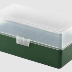 Bo&icirc;te de rangement verte couvercle transparent 50 munitions calibre 223