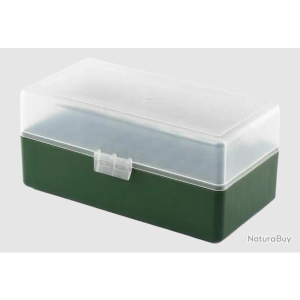 Bo�te de rangement verte couvercle transparent 50 munitions calibre 223