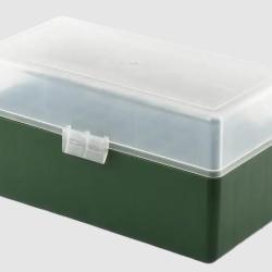 Bo&icirc;te de rangement verte couvercle transparent 50 munitions calibre 243