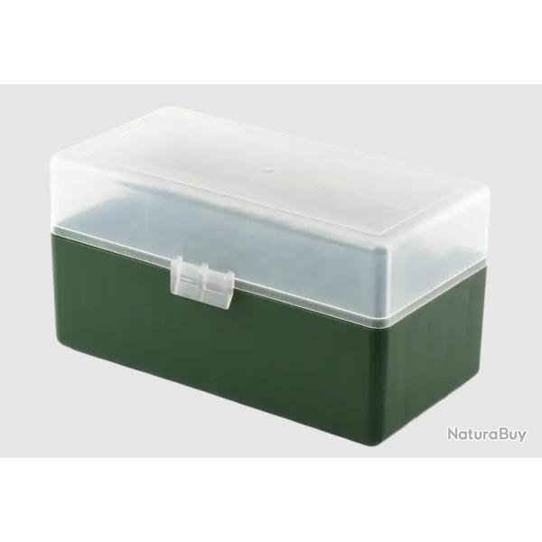Bo�te de rangement verte couvercle transparent 50 munitions calibre 243