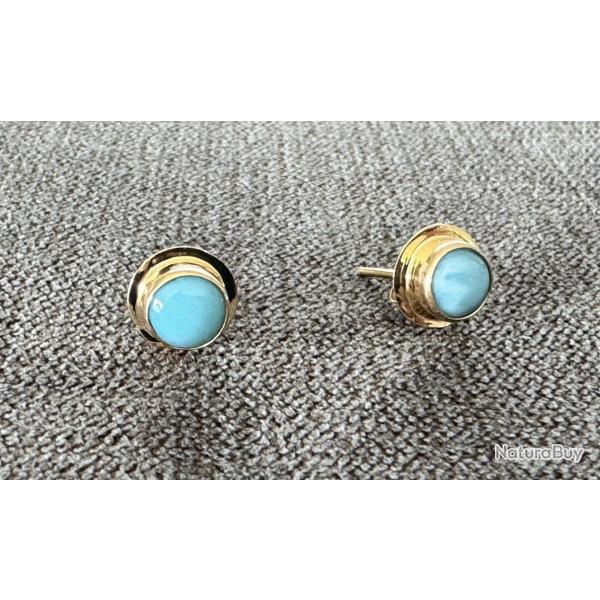 Boucles d'oreilles or massif 14 carats - Clip - tr�s jolies pierres bleues