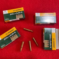80 MUNITIONS SELLIER ET BELLOT, CAL : 22 HORNET, 45 grs, 2,9 g, FMJ.