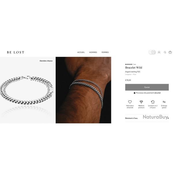 Bracelet artisanal neuf - wild Argent - sterling 925 - marque Be Lost