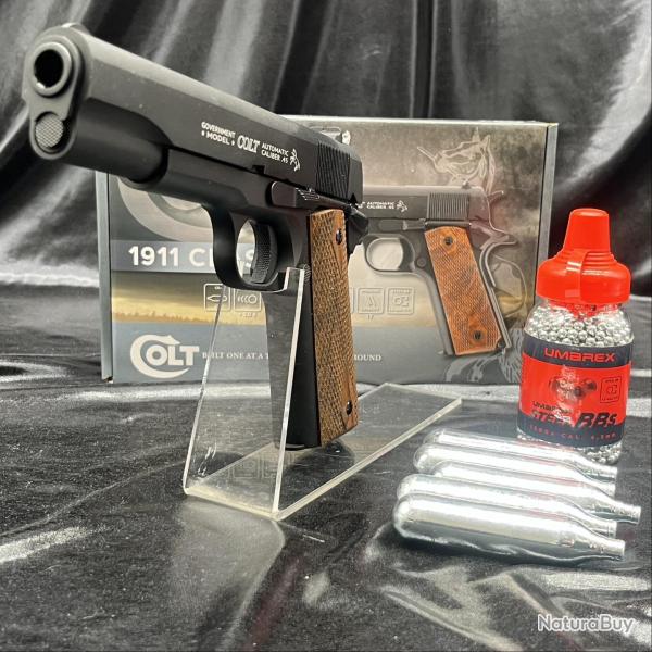 Pack pr�t � tirer PISTOLET "COLT 1911 CLASSIC" - CO2 - CAL BB/4.5MM - BLACK WOOD