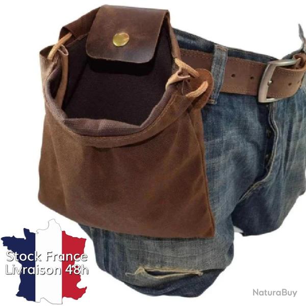 Bourse cartouchi�re de ceinture en cuir PU et toile - Stock France