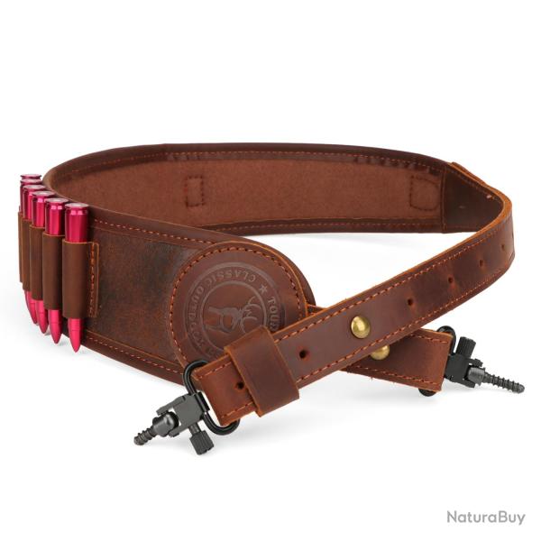 Sangle fusil/carabine avec cartouchiere et pochette + grenadieres- cuir premium - LIVRAISON GRATUITE