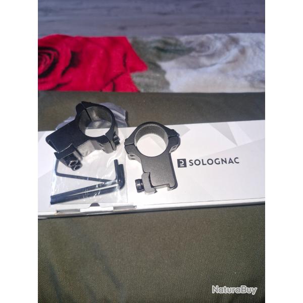 2 colliers de montage lunette hauts 25,4 mm rail 11 mm marque Solognac